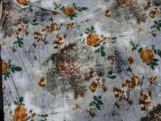 Jersey camaïeu gris-bleu imprimé fleurs ocres