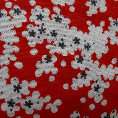Jersey coton fin rouge fleurs blanc gris 1