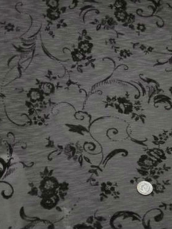 Jersey coton gris motif fleuri taupe 1 