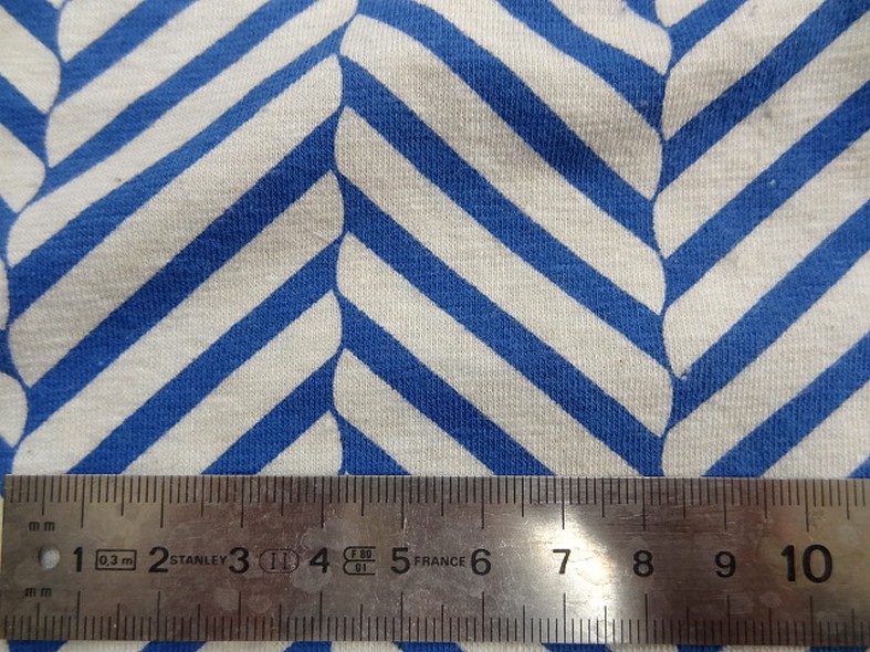 Jersey coton lycra blanc casse rayures fantaisie bleu denim 2