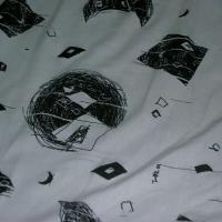 Jersey coton lycra blanc motifs crayonnes noir 2