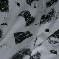 Jersey coton lycra blanc motifs crayonnes noir 3