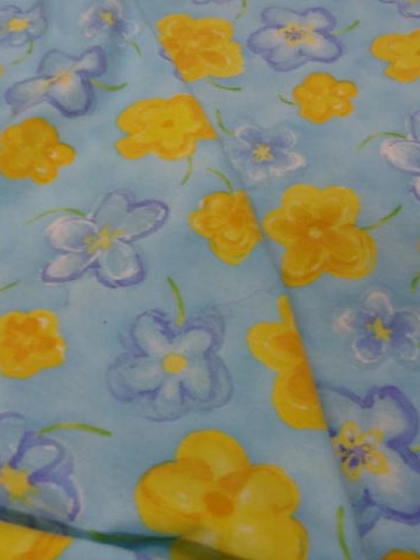 Jersey coton lycra bleu imprime fleurs