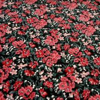 Jersey coton lycra fond noir fleuri 1