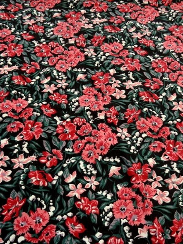 Jersey coton lycra fond noir fleuri 1 