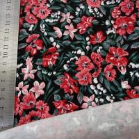 Jersey coton lycra fond noir fleuri 2