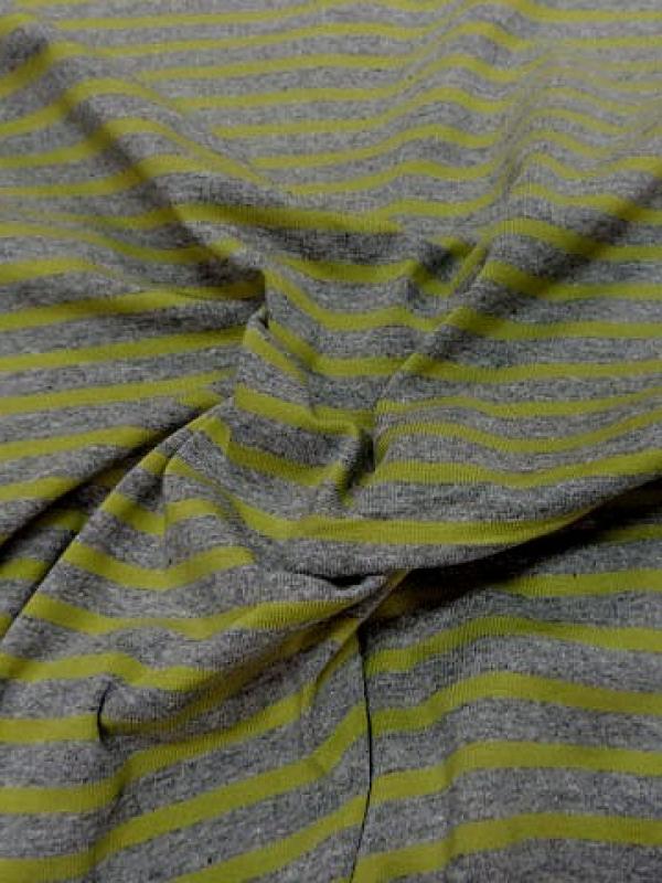 Jersey coton lycra raye gris chine anis 1 