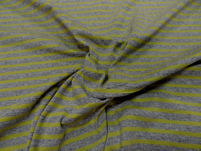 Jersey coton lycra raye gris chine anis 1