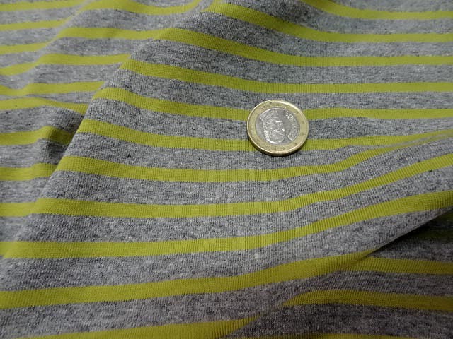 Jersey coton lycra raye gris chine anis 2