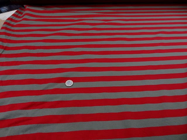 Jersey coton lycra raye taupe rouge1