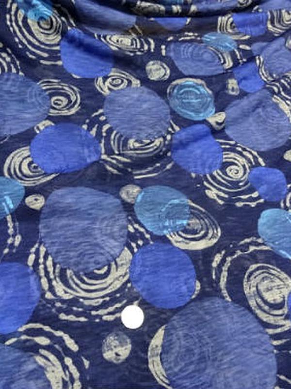 Jersey coton melange bleu motifs pois et spirale 1 