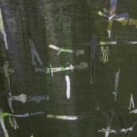 Jersey coton melange kaki motif dechirure sur fine resille 1