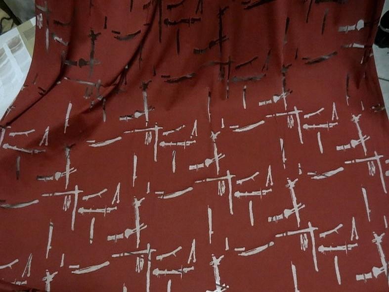 Jersey coton melange rouge tomette motif devore sur resille 2 