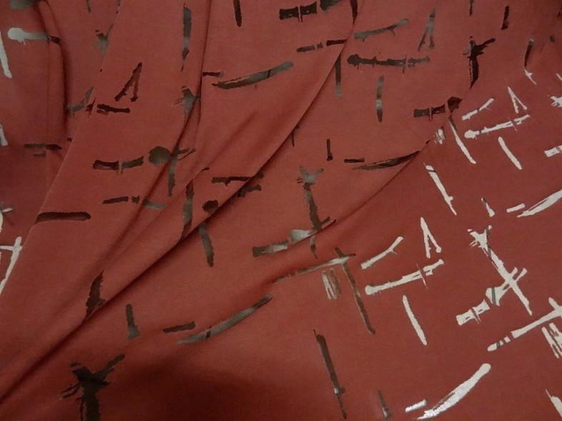 Jersey coton melange rouge tomette motif devore sur resille 3