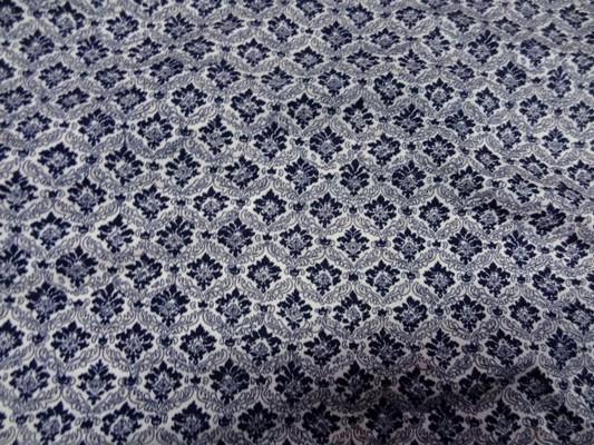 Jersey lycra blanc imprimé médaillons bleu nuit 3