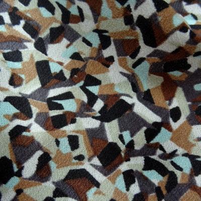 Jersey polyester motif abstrait vintage noisette et bleu givre 4 