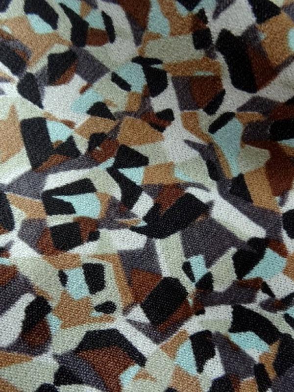 Jersey polyester motif abstrait vintage noisette et bleu givre 4 
