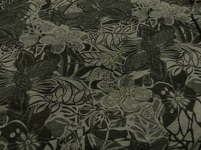 Jersey tons kaki feuillage et fleurs 1