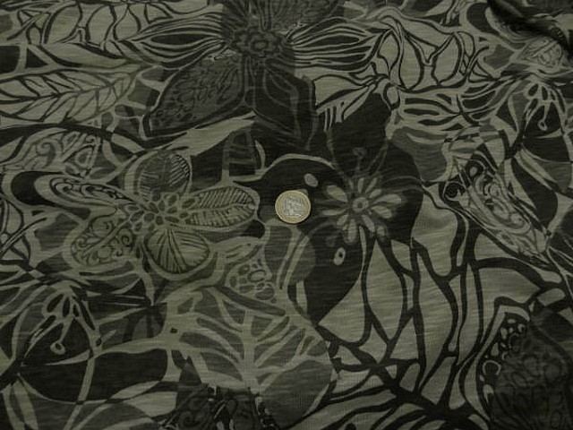 Jersey tons kaki feuillage et fleurs 3