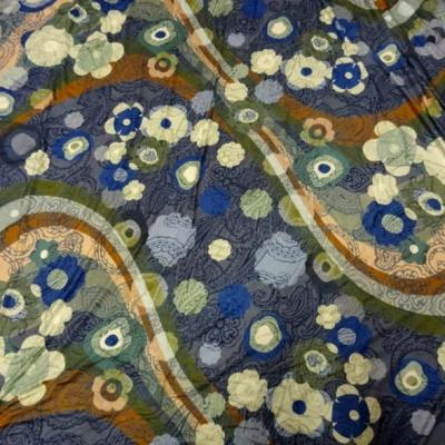 Jersey viscose lycra motif fleuri vintage bleu 