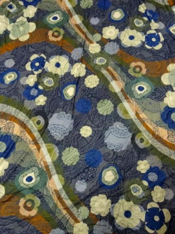Jersey viscose lycra motif fleuri vintage bleu 