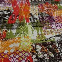 Jersey viscose lycra motif orange et kaki