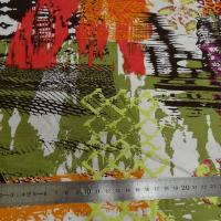 Jersey viscose lycra motif orange et kaki 1 