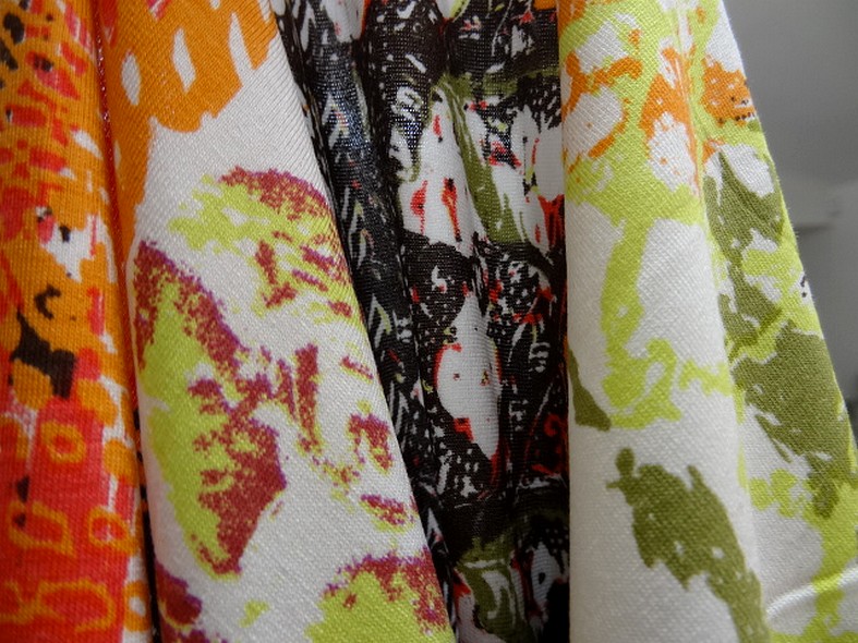 Jersey viscose lycra motif orange et kaki 3