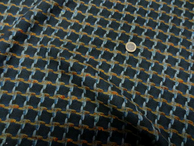 Lainage bleu petrole pied de coq inverse bleu canard et ocre 1