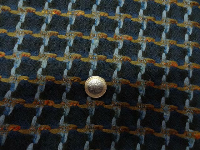 Lainage bleu petrole pied de coq inverse bleu canard et ocre 2