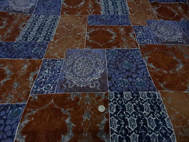 Lainage leger motif patchwork caramel bleu denim 2