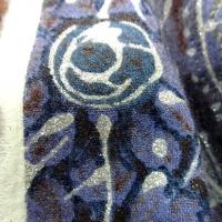 Lainage leger motif patchwork caramel bleu denim bleu petrole 1 