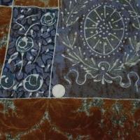 Lainage leger motif patchwork caramel bleu denim bleu petrole 1 1 