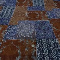 Lainage leger motif patchwork caramel bleu denim bleu petrole 1 2 