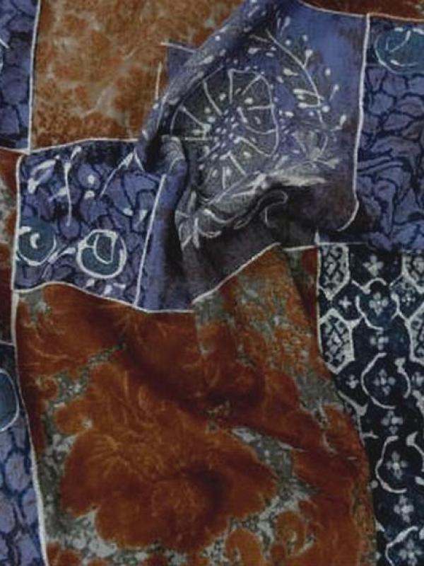 Lainage leger motif patchwork caramel bleu denim bleu petrole 1 3 