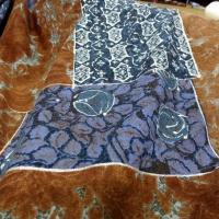 Lainage leger motif patchwork caramel bleu denim bleu petrole 2 