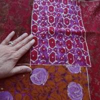 Lainage leger patchwork rouge groseille rose violace et cuivre 1 