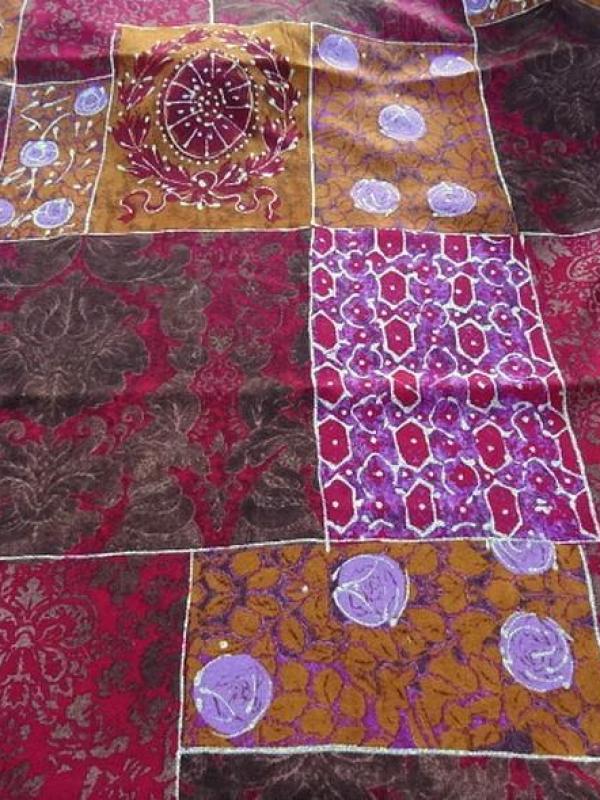 Lainage leger patchwork rouge groseille rose violace et cuivre 6 