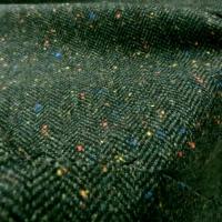 Lainage tweed vert kaki et noir chine a chevrons 4 