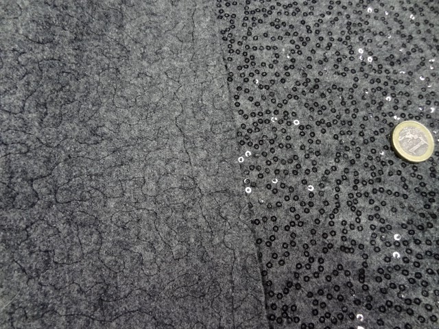 tissu laine bouillie grise avec sequins