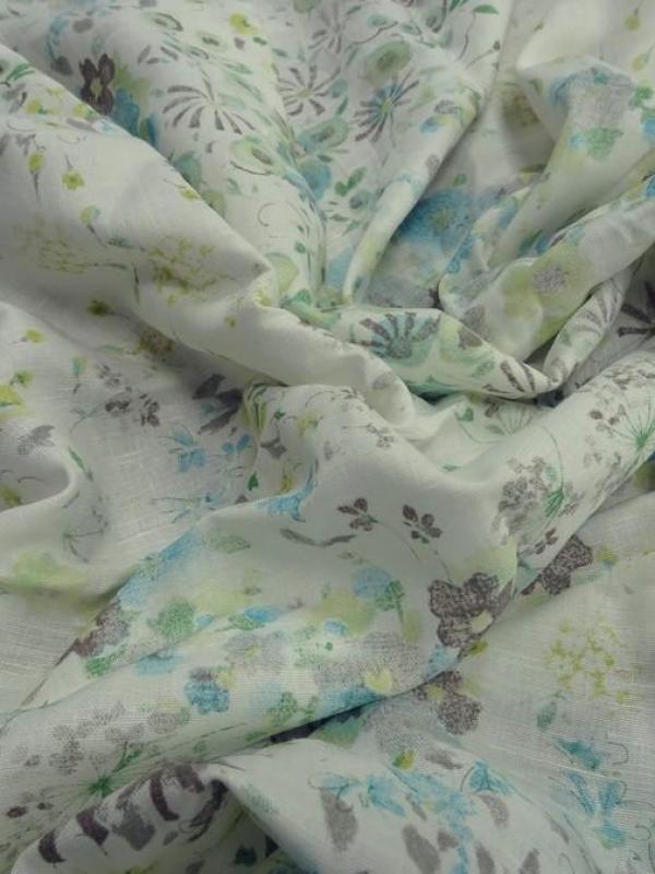 Lin blanc casse fleuri taupe bleu vert jaune 1 1