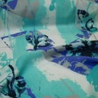 Lin blanc motif fleurs modernes indigo cyan 3 
