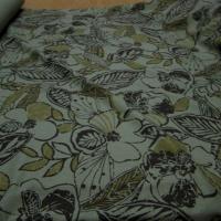 Lin kaki clair fleurs cachou et ocre 1