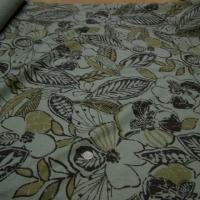 Lin kaki clair fleurs cachou et ocre 2