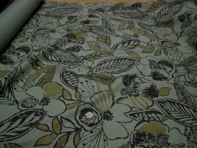 Lin kaki clair fleurs cachou et ocre 2