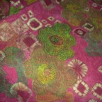 Lin rose framboise motif fleurs en pointillisme 1