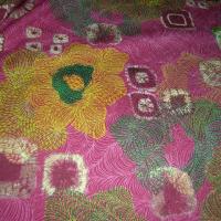 Lin rose framboise motif fleurs en pointillisme 3