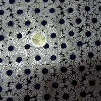 Lycra blanc bleu motif marguerites bord petales or 3