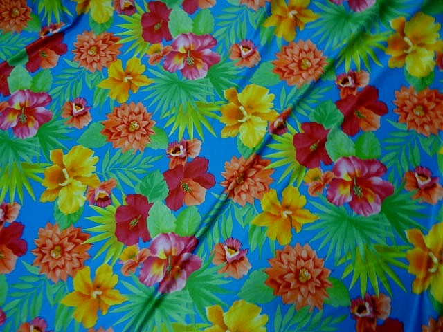Lycra bleu hibiscus et dahlias 3