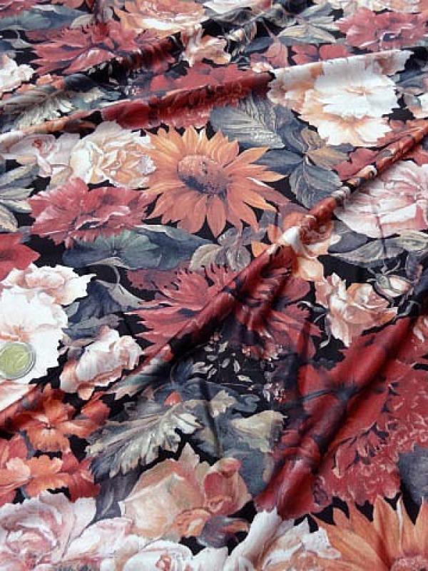 Lycra dahlias tournesol satin teintes d automne 1 